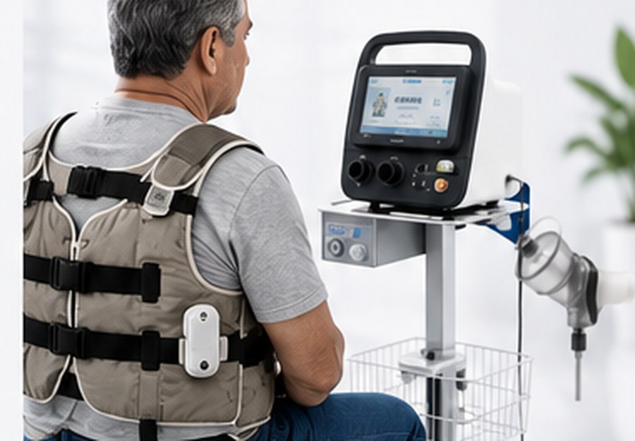 Paciente recibiendo terapia percutora con chaleco percutor en CECLIPAR